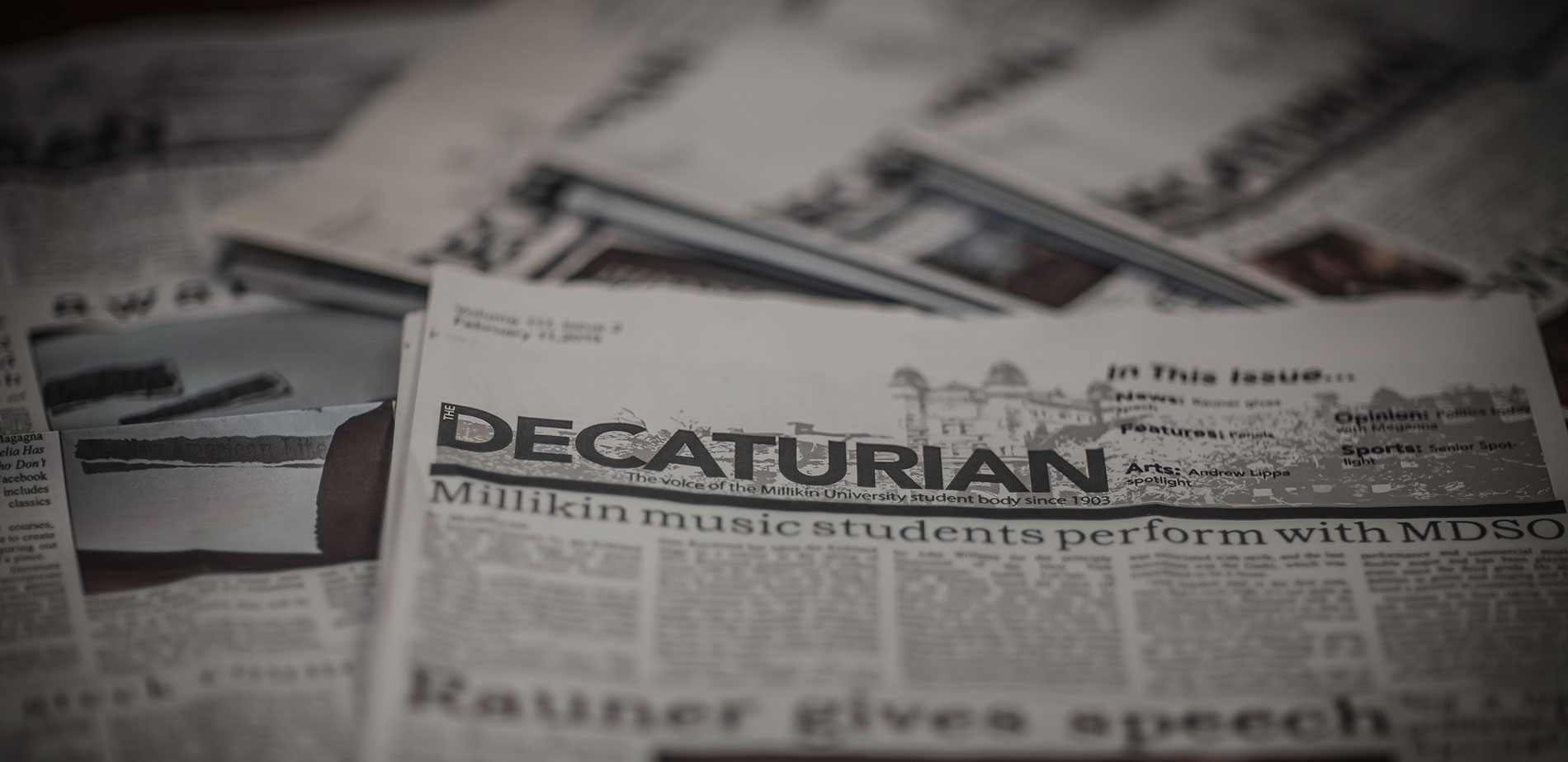 A close-up image of an issue of the Decaturian, which is the student-run newspaper at Millikin.